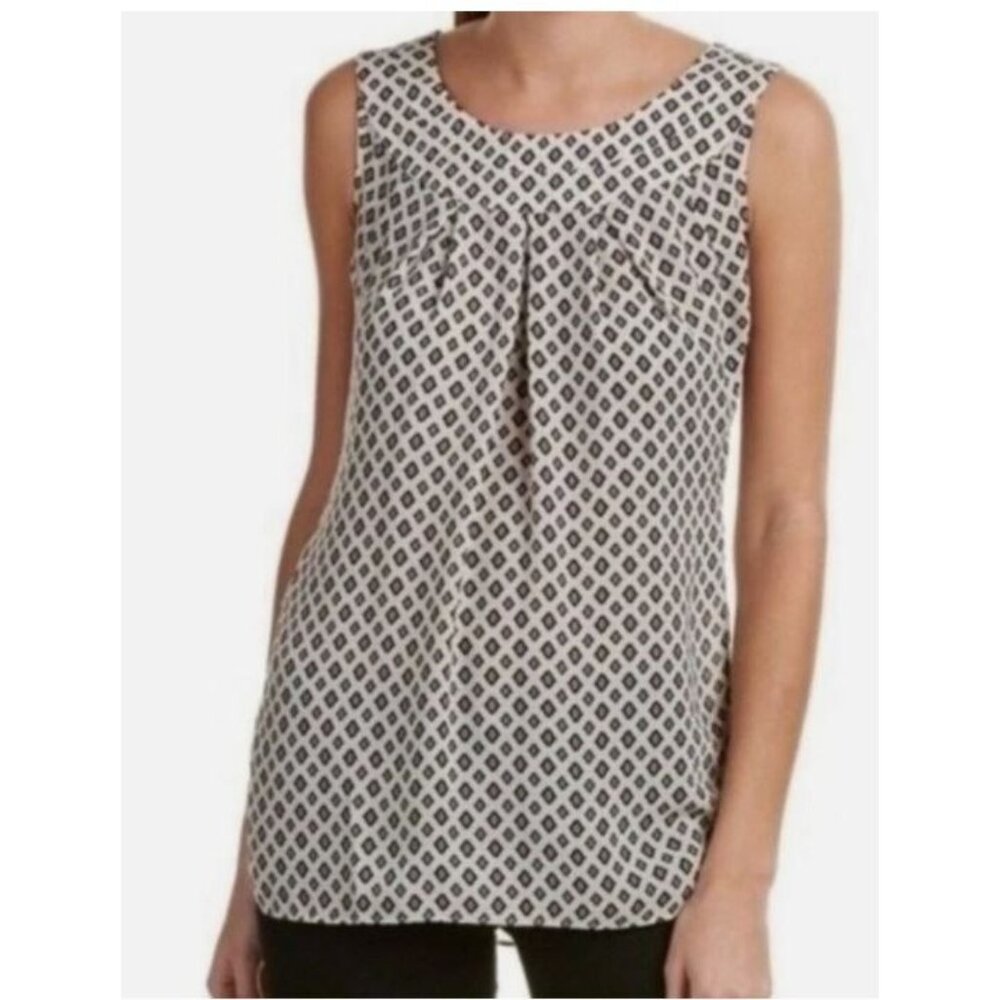 CAbi Women Sz XS Sleeveless Blouse Blue 3272 Cleo Geometric Diamond Pleated Tuni